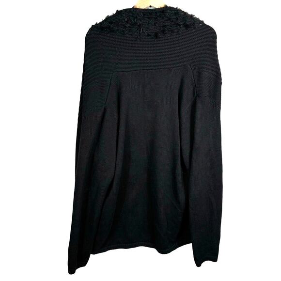 Chico's Women's Size 3 Black Cable Knit Furry Collar Open Front Cardigan Jacket - Picture 2 of 9